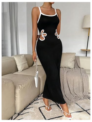 Image of Verdusa Women's Floral Cut Out Bodycon Maxi Dress Split Backless Sleeveless Cami Dress