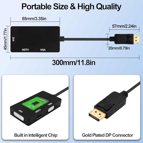 Adaptador DP a VGA DVI HDTV 3 en 1 para PC y Laptop miniatura 6