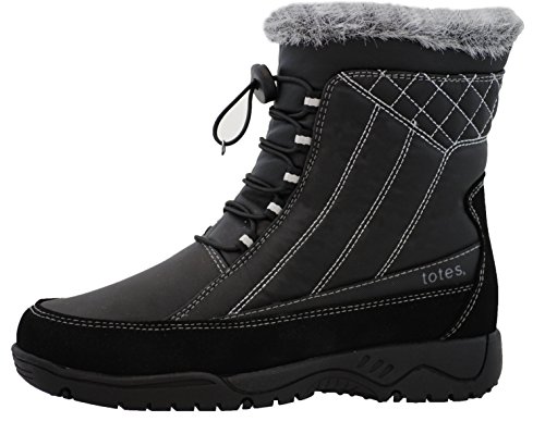 Totes Womens Elle Black Snow Boot | Round Toe Mid Calf Flat Ankle High Eskimo Winter Fur Snow Boots Size - 7.5M (Available In Medium And Wide Width) #TOP4