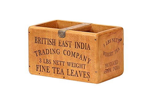 Hollyberry Home Medium Vintage Box-British East India Fine Tea Leaves, Wood, Multicolour, 29 x 19 x 17 cm