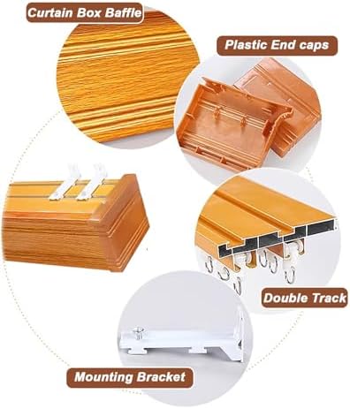 Wood Grain Pelmet Box with Track - Retro Wall-Mounted Curtain Rail System for Bay Windows, Concealed Valance & Durable Curtain Track (4.6m/15.1ft)