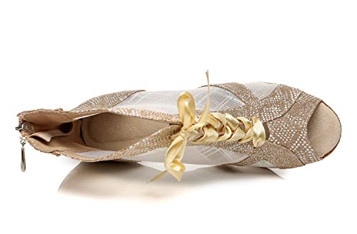 Chaussures danse latine anti-glisse confortables à talon beige 9cm - 5