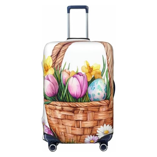 Travel Luggage Covers,Ulips And Daisies Easter Basket Thicker Elastic Suitcase Cover Dustproof Baggage Cover Scratch-Resistant Suitcase Cover Protector Fit 22-24 Inch Luggage Medium