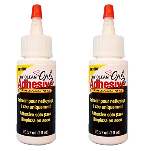BEACON Dry Clean Only Fabric Glue - Premium Quality, Permanent, Clear-Drying, Non-Toxic, Washable and Water-Proof with UVA Resistance, 1-Ounce, 2-Pack