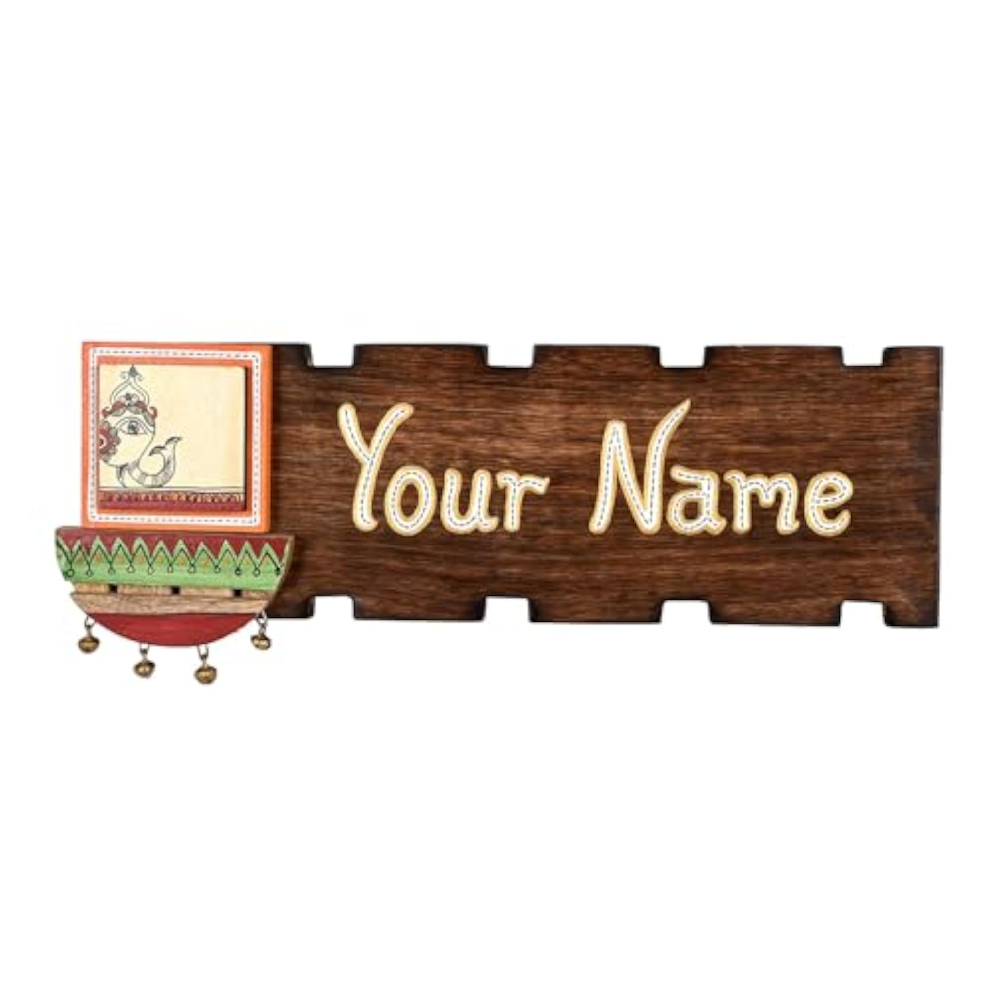 Madhubani Welcome Handcrafted Solid Wood Nameplate