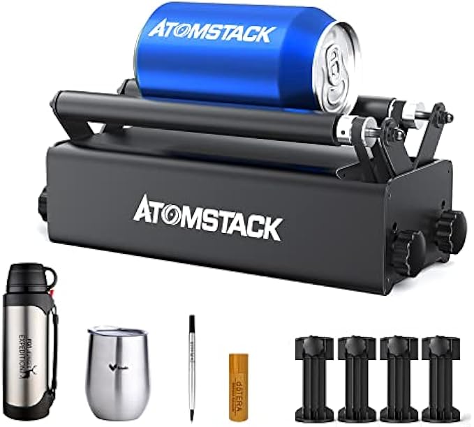 ATOMSTACK R3 Laser Engraving Machine Rotating Drum, Laser Engraving Y-Axis Rotating Drum Engraving Module, For Engraving Cylindrical Object Cans, 360° Rotary Engraving And 8 Angle Adjustments, Suitabl