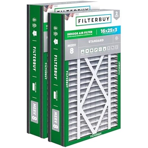 Filterbuy 16x25x3 Air Filter MERV 8 Dust & Allergy Defense (2-Pack)