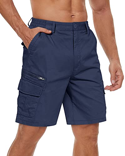 TACVASEN Men's Shorts with Pockets Elasticated Waist Summer Golf Cargo Shorts for Men (36, Navy)