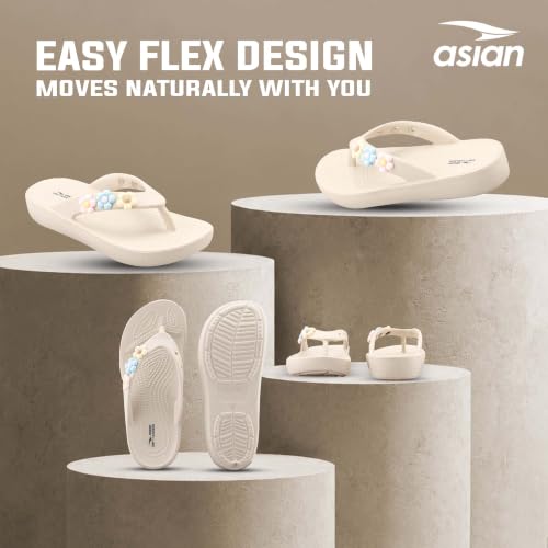 Image of ASIAN Indigo-35 Flip Flops for Women | Doctor Soft Cushion Sole, Lightweight Comfort, Cute Floral Design, Anti-Slip Grip, Ideal for Daily Uses & Travel