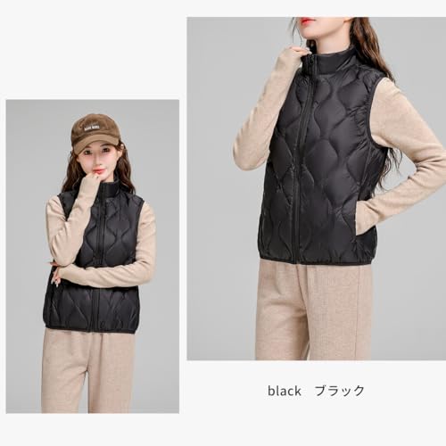 PAFHL ダウンベスト レディース 超軽量 ポケッタブル 収納袋付き 冬 防寒 ベスト 薄手 軽度撥水 暖かい あったか 立ち襟 カジュアル 通勤通学 の商品画像 8