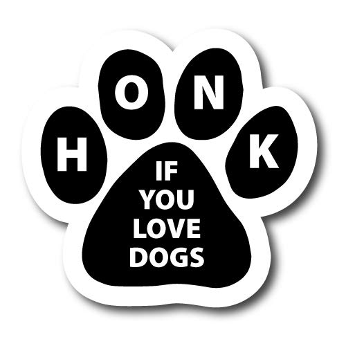 Image of Honk if You Love Dogs Pawprint Car Magnet 5 Inch, Dog Lover Gift | Heavy duty magnetic decal for car, truck, SUV or fridge, full color UV printed