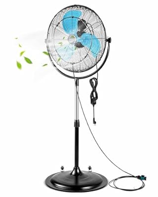 pasapair 20 inch Heavy Duty High Velocity Pedestal Fan with Powerful 1/5 Motor - Pedestal Misting Fan for Outside - IPX4 Waterproof Misting Fans for Patios, Workshop, Garage - ETL Listed