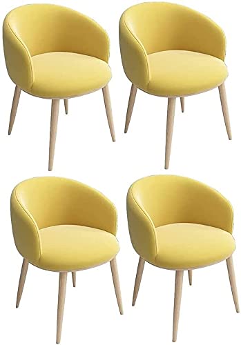 Juego de 4 sillas de comedor tapizadas de terciopelo para sala de estar, elegantes sillas amarillas con patas de metal efecto madera, diseño cómodo y moderno