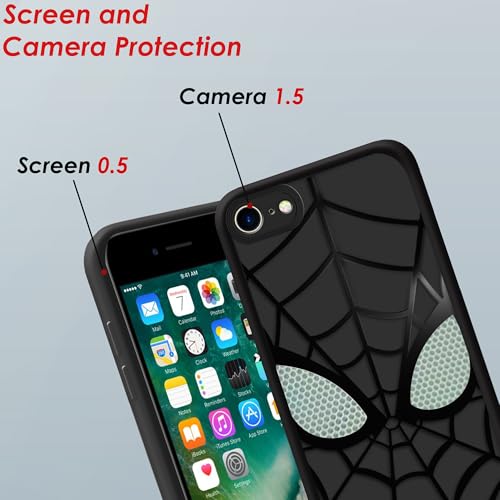 Image of Stylish Spider Back Case Cover Compatible for iPhone 7 /8 /SE 2020 /2022 | Spidey Face Mask Case | Soft Silicone | Camera & Full Body Protection | Shock Proof | (Black)