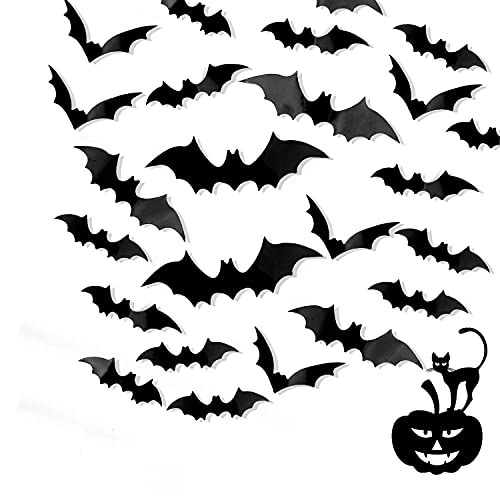 60PCS Halloween Bats Decor,Spooky Halloween Decorations,Scary 3D Bats Wall Window Stickers Decals, 4 Sizes DIY Halloween Party Supplies,for Home Decor Wall Decal Window Stickers Halloween Party
