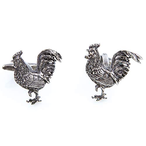 MRCUFF Chicken Rooster Gunmetal Black Pair Cufflinks and Tie Bar in a Presentation Gift Box with Polishing Cloth3