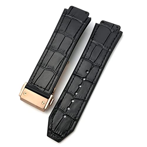 Bracelet de montre Hublot 25x19mm en cuir et caoutchouc noir pour homme