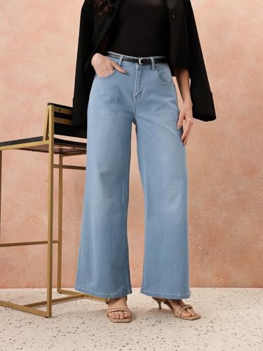 Image of Vogaan Women's High Waist Jeans || Flared Bell Bottom Bootcut Pants || Wide Leg Denim - Perfect for Travel, Party & Everyday Use