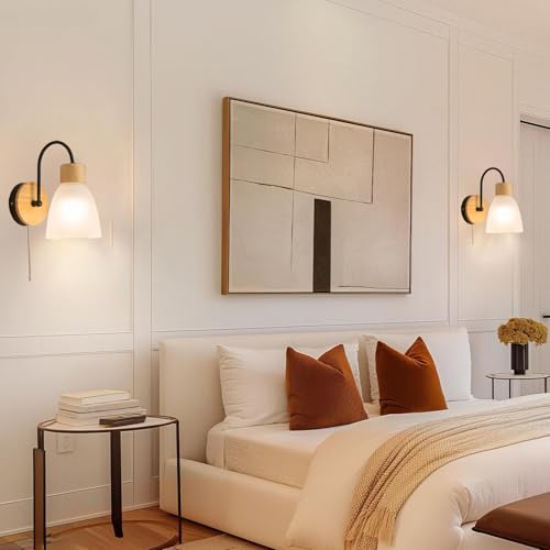 Aplique de pared E27 moderno en aluminio y madera para mesita de noche pack de 2 lamparas negras