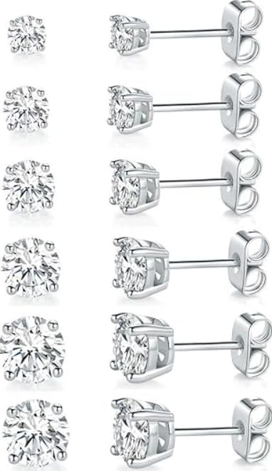 316L Cerrahi Paslanmaz Çelik 3 Çift Kıkırdak Küpe Seti Kadın Erkek Unisex Tek Taşlı Dikdörtgen Küpe Gümüş Renk Minimal Helix Tragus Cartilage Piercing Küpe Seti Günlük Kullanım Takı