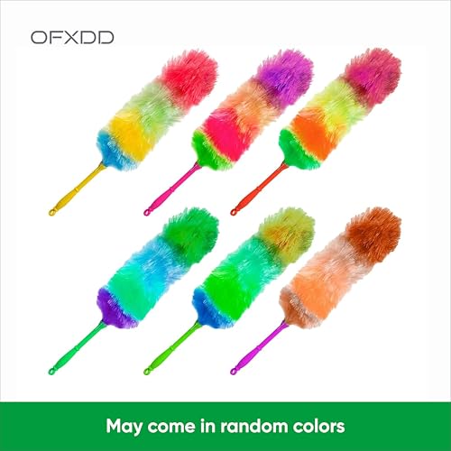 Image of Long Handle Plastic Duster Brush - Dust Feather Cleaner - Soft Multicolor Feather Duster