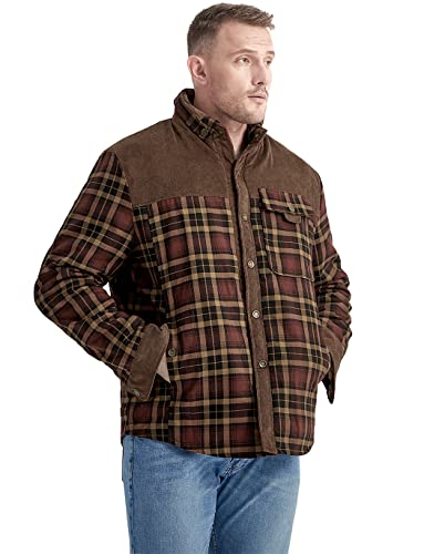 Haellun Men's Long Sleeve Sherpa Lined Shirt Jacket Flannel Plaid Fleece Coats3