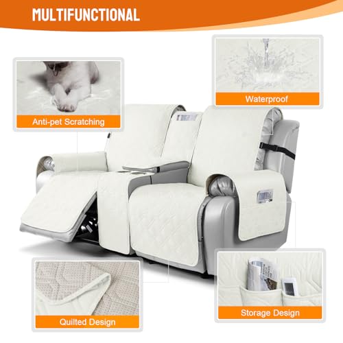 Image of VANSOFY Loveseat Recliner Cover with Console 100% Waterproof Sofa Slipcovers Non-Slip Reclining Couch Cover Split Sofa Covers Furniture Protector for Pets, Dogs(Off White)
