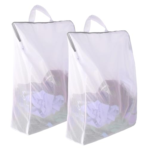 BOHUIZ 2Pcs Large Mesh Laundry Bags with Zipper, 20X16 Inch Net Laundry Bag Reusable Laundry Bags Washing Bag with Handles for Delicates Clothes College Dormitories Apartments(Fine Mesh)