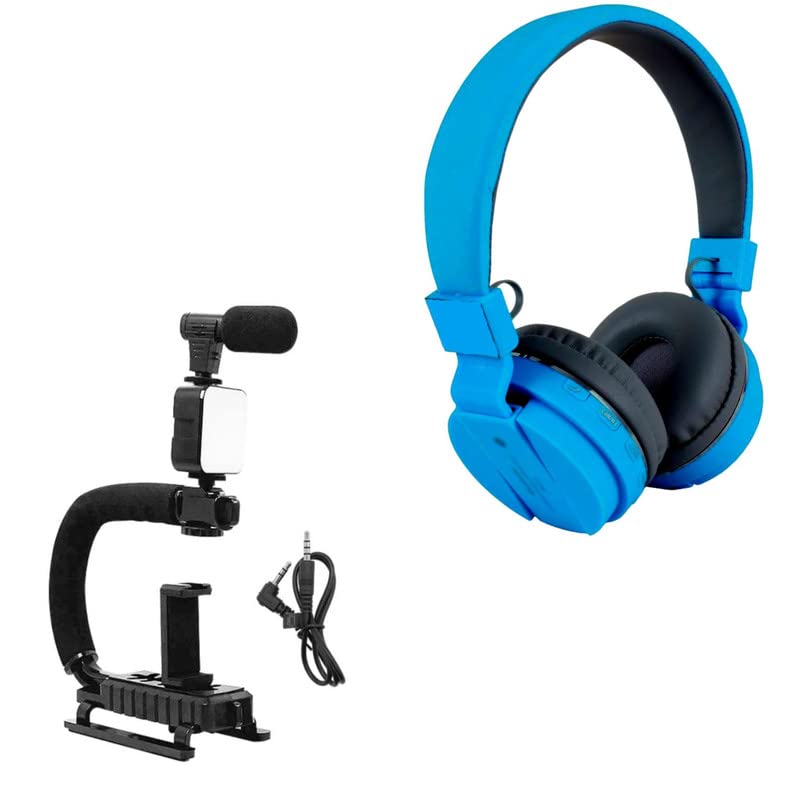 Cospex Combo Pack of 2 Items - Comfortable On-Ear Bluetooth Wireless Headphone, Cellular and camera support stabilizer with light and microphone (1 Year Warranty)