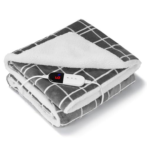 BODIOO Electric Heated Blanket Throw 4 Hour Auto Off and 6 Heating Levels, Flannel Blanket 50