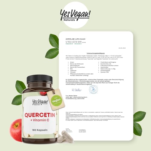 Quercetin 500 mg hochdosiert (180 Kapslen) mit Vitamin C - Vegan - Quercetin hochdosiert