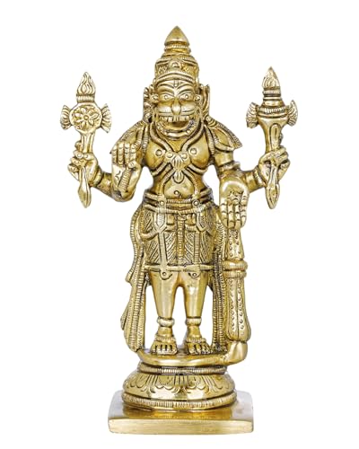 Estatua de Narasimha Dev Vishnu en latón 5.75 pulg