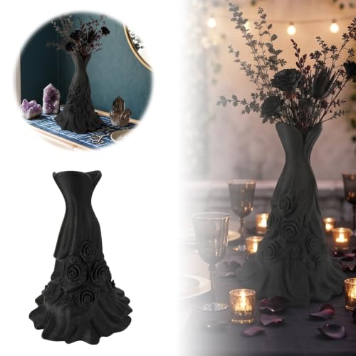 9 Inch Gothic Elegant Style Long Skirt Style Black Vase for Halloween Decor - image 6