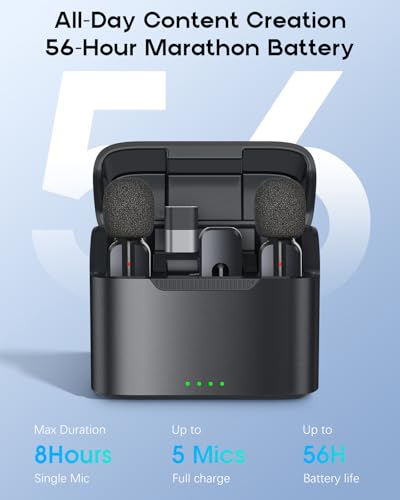 Image of Wireless Mini Microphone for iPhone - 2 Pack Lavalier Microphone for Video Recording, 2 in 1 Noise Reduction Lapel Mic for Ipad, Android,Clip-on Mini Mic with Charging Case