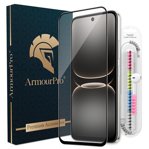 Image of ArmourPro Military-Grade Tempered Glass for Infinix Smart 20-9H Anti Scratch, Edge-to-Edge Coverage, HD Clarity, Smooth Touch, Case Friendly, Easy Installation Kit with Cable Protector