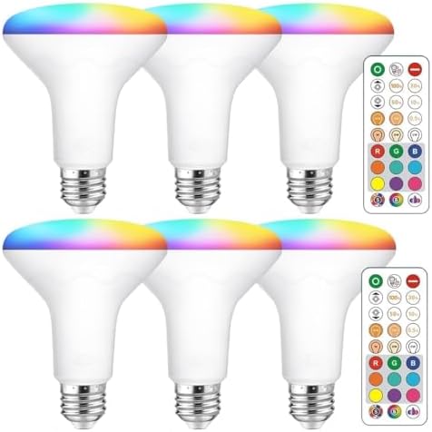 ILC BR30 LED Flood Light Bulbs, Color Changing Light Bulbs, 5 Color Temperature Tunable Indoor, with Remote Control (6 Pack)