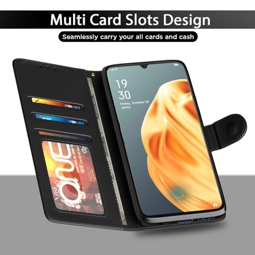 Image of Pikkme Flip Cover Leather Finish | Inside TPU with Card Pockets | Wallet Stand and Shock Proof | Complete Protection Flip Case for Oppo F15(Black)