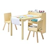 VEVOR Table d'art pour Enfants avec 2 Chaises, Bureau d'Activité avec Étagères de Rangement 3 Niveaux, Kit en Bois pour Tout Petits, pour Lecture Dessin Bricolage Apprentissage Écriture, Bois Clair