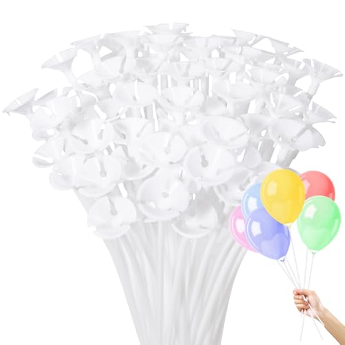 120PCS Balloon Sticks with Cups 32cm Reusable White Balloon Sticks and Holders Plastic Balloon Holder for Party Decorations Birthday Wedding Graduation Festival Celebrations Anniversary