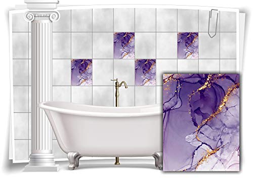 Medianlux Fliesen-Aufkleber Folie Marmor Öl Ölfarben Abstrakt Gold Violett Lila Bad WC Deko Küche, 12 Stück, 20x25cm m23m32h-137617 Medianlux Fliesen-Aufkleber Folie Marmor Öl Ölfarben Abstrakt Gold Violett Lila Bad WC Deko Küche, 12 Stück, 20x25cm m23m32h-137617