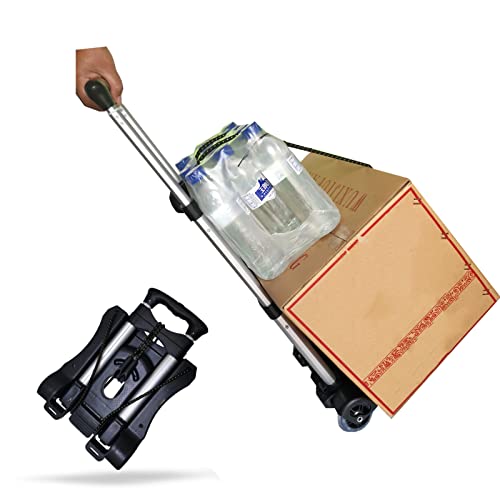 Kockabc Folding Hand Truck And Dolly, 80Lbs Collapsible Aluminum Folding Hand Trucks With 2 Elastic Ropes, Compact & Lightweight Folding Luggage Cart For Home & Travel Luggage Moving – Black #TOP4