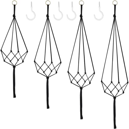 Augshy 4er Set Makramee Blumenampel,Boho Deko Baumwollseil Hängeampel Blumentopf Pflanzen Halter Aufhänger für Innen Außen Decken Balkone Wanddekoration (Schwarz) Augshy 4er Set Makramee Blumenampel,Boho Deko Baumwollseil Hängeampel Blumentopf Pflanzen Halter Aufhänger für Innen Außen Decken Balkone Wanddekoration (Schwarz)