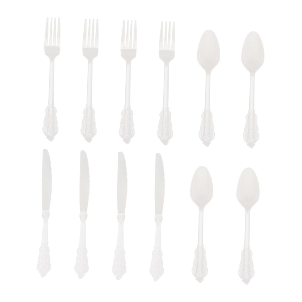MUCKLILY 12Pcs Gilding Cutlery Plastic Knives Forks Spoons for Parties Weddings Banquets Convenient Tableware Elegant White