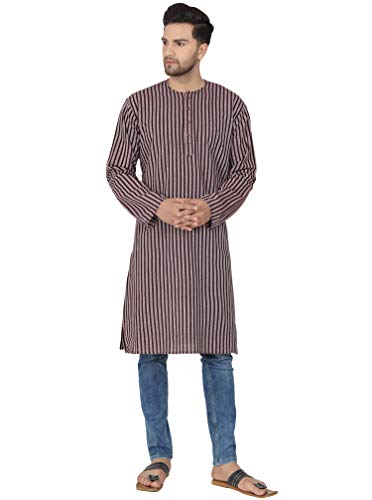 SKAVIJ Chemise pour Hommes - Kurta en Coton - Chemises Décontractées à Manches Longues Rouge Bande S