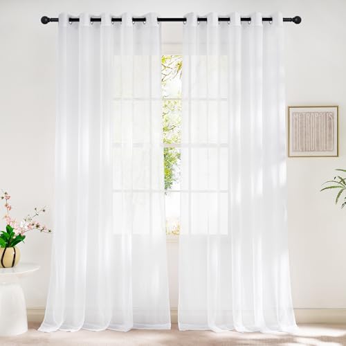 Image of NICETOWN Sheer White Sliding Door Curtains for Bedroom, Grommet Elegant Soft Voile Sheer Textured Airy & Breathable Window Treatments for Patio Door /French Door, W66 x L96, 2 Panels