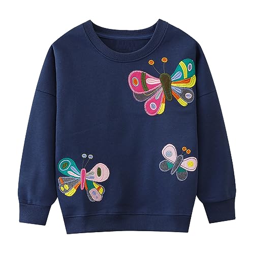 Little Hand Girls Sweatshirt Butterfly Cotton Long Sleeve Toddler Casual Jumpers Top Kids Clothes Child Pullover Age 4-5 Year