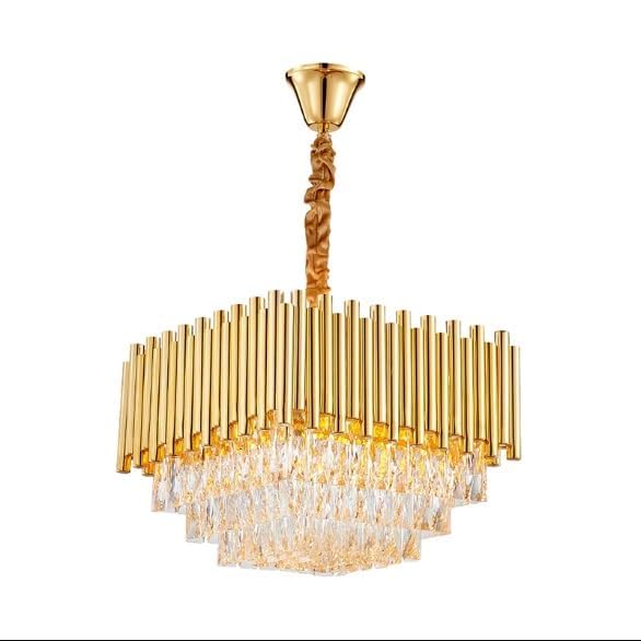 Image of Modern Crystal Square Gold 400mm Chandelier Pendant Ceiling Light Fixture Flush Mount Chandelier for Dining Room Living Room Bedroom Foyer Hallway Entryway