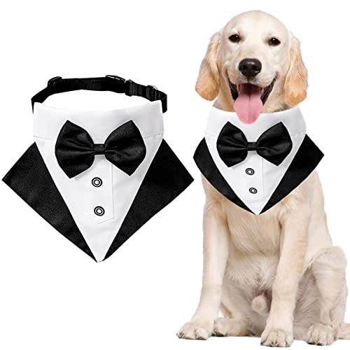 Formal Dog Tuxedo Wedding Bandana Costume Puppy Collar with Bow Tie Pet Graduation Dress-up Adjustable Neckerchief for Small Medium Large Dogs Cats (Medium) Formal Dog Tuxedo Wedding Bandana Costume Puppy Collar with Bow Tie Pet Graduation Dress-up Adjustable Neckerchief for Small Medium Large Dogs Cats (Medium)