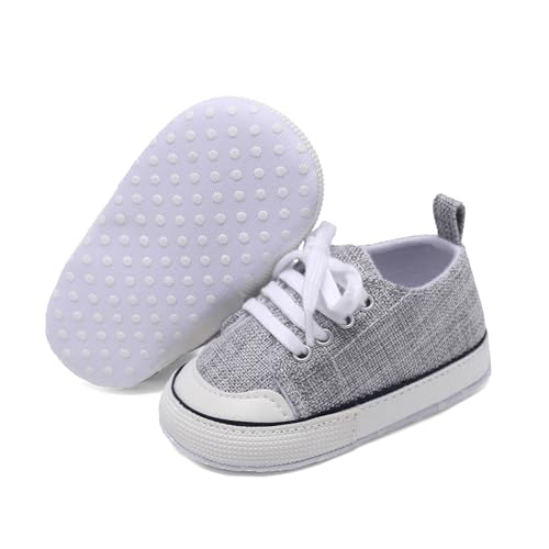 Image of Sekantrol Unisex Baby Girls Boys Shoes Infant Soft Sole Canvas Newborn First Walkers High Top Anti-Slip Sneakers