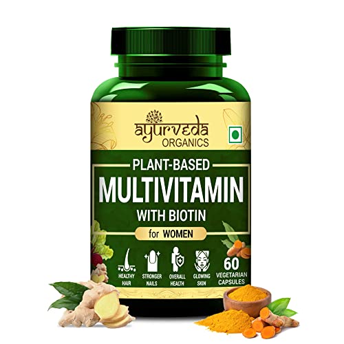 Ayurveda Organics Plant Based Multivitamin with Biotin | Support Bone Health, Boost Immunity | Enhance Energy And Stamina | Biotin Supplements for Hair, Skin & Nails – 60 Veg Capsules Ayurveda Organics Plant Based Multivitamin with Biotin | Support Bone Health, Boost Immunity | Enhance Energy And Stamina | Biotin Supplements for Hair, Skin & Nails – 60 Veg Capsules